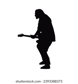 guitarist silhouette. Vector silhouette of guitarist on white background. black silhouette guitarist isolated on white background. hand drawn man playing guitar. vector illustration. guitar player.