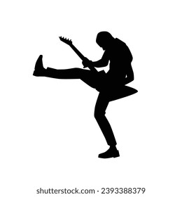 guitarist silhouette. Vector silhouette of guitarist on white background. black silhouette guitarist isolated on white background. hand drawn man playing guitar. vector illustration. guitar player.