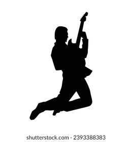 guitarist silhouette. Vector silhouette of guitarist on white background. black silhouette guitarist isolated on white background. hand drawn man playing guitar. vector illustration. guitar player.