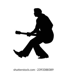 guitarist silhouette. Vector silhouette of guitarist on white background. black silhouette guitarist isolated on white background. hand drawn man playing guitar. vector illustration. guitar player.