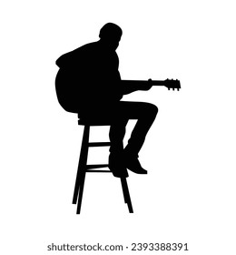 guitarist silhouette. Vector silhouette of guitarist on white background. black silhouette guitarist isolated on white background. hand drawn man playing guitar. vector illustration. guitar player.