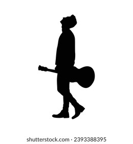 guitarist silhouette. Vector silhouette of guitarist on white background. black silhouette guitarist isolated on white background. hand drawn man playing guitar. vector illustration. guitar player.