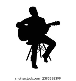 guitarist silhouette. Vector silhouette of guitarist on white background. black silhouette guitarist isolated on white background. hand drawn man playing guitar. vector illustration. guitar player.