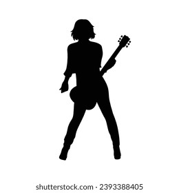 guitarist silhouette. Vector silhouette of guitarist on white background. black silhouette guitarist isolated on white background. hand drawn man playing guitar. vector illustration. guitar player.