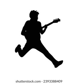 guitarist silhouette. Vector silhouette of guitarist on white background. black silhouette guitarist isolated on white background. hand drawn man playing guitar. vector illustration. guitar player.