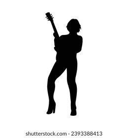 guitarist silhouette. Vector silhouette of guitarist on white background. black silhouette guitarist isolated on white background. hand drawn man playing guitar. vector illustration. guitar player.