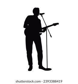 guitarist silhouette. Vector silhouette of guitarist on white background. black silhouette guitarist isolated on white background. hand drawn man playing guitar. vector illustration. guitar player.