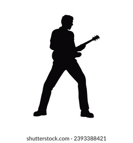 guitarist silhouette. Vector silhouette of guitarist on white background. black silhouette guitarist isolated on white background. hand drawn man playing guitar. vector illustration. guitar player.