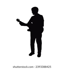 guitarist silhouette. Vector silhouette of guitarist on white background. black silhouette guitarist isolated on white background. hand drawn man playing guitar. vector illustration. guitar player.