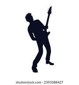 guitarist silhouette. Vector silhouette of guitarist on white background. black silhouette guitarist isolated on white background. hand drawn man playing guitar. vector illustration. guitar player.