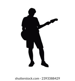 guitarist silhouette. Vector silhouette of guitarist on white background. black silhouette guitarist isolated on white background. hand drawn man playing guitar. vector illustration. guitar player.