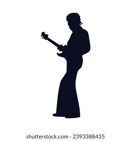 guitarist silhouette. Vector silhouette of guitarist on white background. black silhouette guitarist isolated on white background. hand drawn man playing guitar. vector illustration. guitar player.