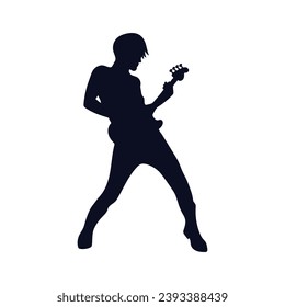 guitarist silhouette. Vector silhouette of guitarist on white background. black silhouette guitarist isolated on white background. hand drawn man playing guitar. vector illustration. guitar player.