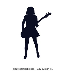 guitarist silhouette. Vector silhouette of guitarist on white background. black silhouette guitarist isolated on white background. hand drawn man playing guitar. vector illustration. guitar player.