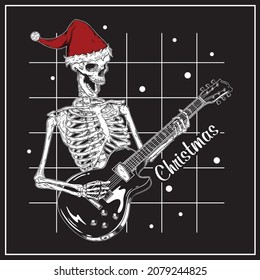Guitarist skeleton - Christmas. Vector Illustration.
