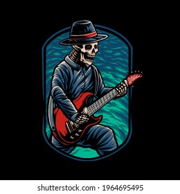 the guitarist skull illustration vector