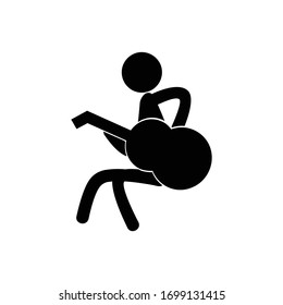 guitarist symbol icon. stickman guitar player vector silhouette, isolated on white background.
