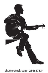 Guitarist. Vector silhouette on white background