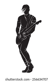 Guitarist. Vector silhouette on white background