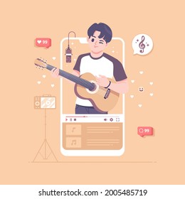 ilustración vectorial de concepto de vídeo guitarrista