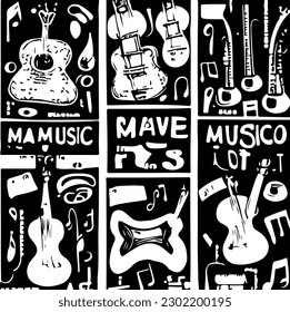 Guitars and Bass Guitars Set. Abstract Musical Instruments Illustration for poster acoustic and electric guitars set music festival