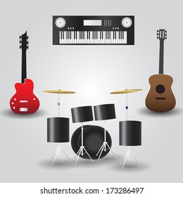 guitars, drums and keyboard music instruments eps10