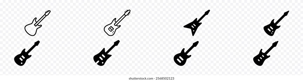 Guitars Icon Set, electric guitar icons, guitars. Acoustic and electric guitar outline musical instruments, guitar silhouettes