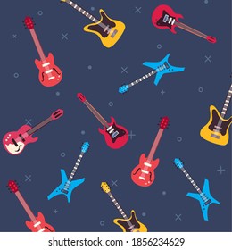 guitars instruments background flat style icon set design, Music sound melody song musical art and composition theme Vector illustration