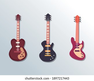 guitars instruments flat style symbol set design, Music sound melody song musical art and composition theme Vector illustration