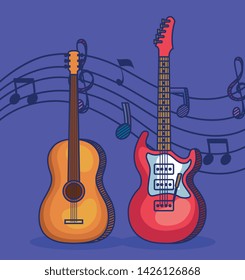 guitars instruments with treble clef and quaver with beam notes