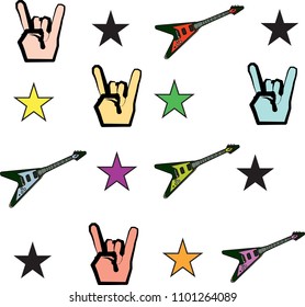 Guitars seamless pattern. Background with rock guitar star objects. Vector illustration.