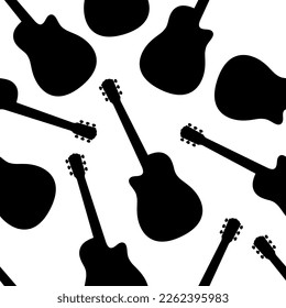 Guitars seamless vector pattern, black silhouette on a white background.