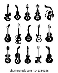 Guitars - set of isolated vector icons. Black on white background. 