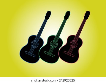 Guitars silhouette with color outlines