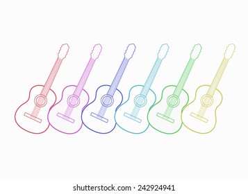 Guitars white silhouette with color outlines 