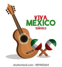 guitat and maraca flag mexico design