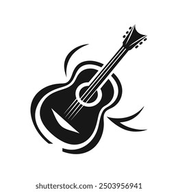 Ilustración vectorial de la silueta de Guiter, silueta, Plantilla del diseño del logotipo blanco y negro