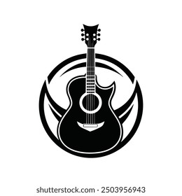 Ilustración vectorial de la silueta de Guiter, silueta, Plantilla del diseño del logotipo blanco y negro