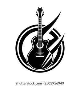 Ilustración vectorial de la silueta de Guiter, silueta, Plantilla del diseño del logotipo blanco y negro