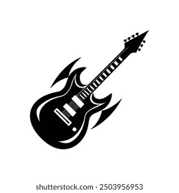 Ilustración vectorial de la silueta de Guiter, silueta, Plantilla del diseño del logotipo blanco y negro