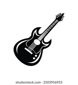 Ilustración vectorial de la silueta de Guiter, silueta, Plantilla del diseño del logotipo blanco y negro