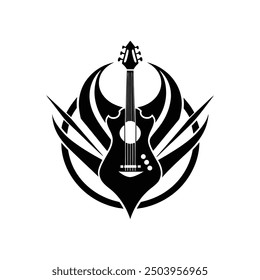 Ilustración vectorial de la silueta de Guiter, silueta, Plantilla del diseño del logotipo blanco y negro