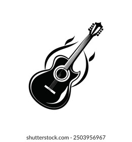 Ilustración vectorial de la silueta de Guiter, silueta, Plantilla del diseño del logotipo blanco y negro