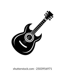 Ilustración vectorial de la silueta de Guiter, silueta, Plantilla del diseño del logotipo blanco y negro