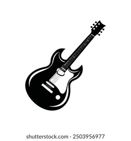 Ilustración vectorial de la silueta de Guiter, silueta, Plantilla del diseño del logotipo blanco y negro