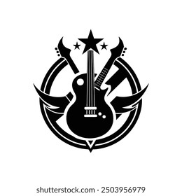 Ilustración vectorial de la silueta de Guiter, silueta, Plantilla del diseño del logotipo blanco y negro