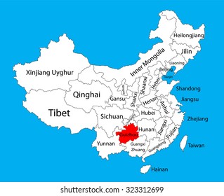 Guizhou province map, China vector map illustration isolated on background. Editable China map vector.