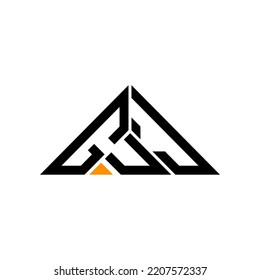 GUJ letter logo creative design with vector graphic, GUJ simple and modern logo in triangle shape.