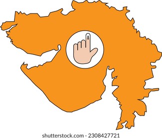 Gujarat Election Map Voting Finger Symbol. 