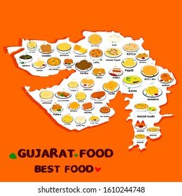 Gujarat Food Or Gujarati Food Vector In Gujarat Map